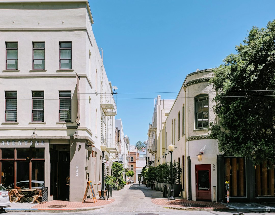 Illustrative neighborhood storefronts in an urban setting